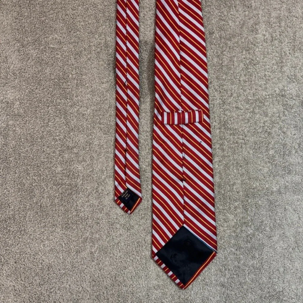 Pure Silk Striped Tie Red Blue Yellow Woven in England Made in USA 59x3.75